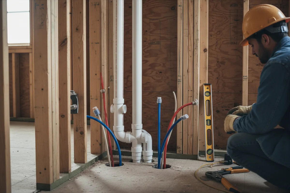 Drain and supply rough-in during Garbage Disposal Repair in Amana